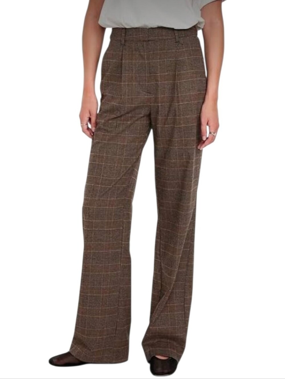 Old Navy Taylor Wide Leg Trouser Pants Brown Plaid Pleated Extra High Rise XS - Picture 2 of 8
